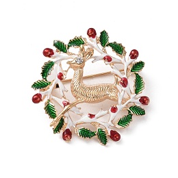 Honeyhandy Christmas Theme Rhinestone Brooch Pin, Light Gold Alloy Badge for Backpack Clothes, Deer, 42x14mm