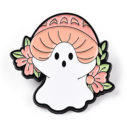 Honeyhandy Halloween Theme Ghost Enamel Pin, Electrophoresis Black Zinc Alloy Brooch for Backpack Clothes, Mushroom, 30x30.5x1.5mm