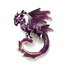 Honeyhandy Dragon Enamel Pin Brooches, Antique Silver Alloy Rhinestone Badge for Backpack Clothes, Purple, 56x41x17mm, Hole: 5x3.5mm