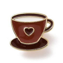 Honeyhandy Coffee Cup with Heart Enamel Pin, Light Gold Plated Alloy Badge for Backpack Clothes, Coconut Brown, 17x18.5x1.5mm