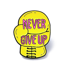 Honeyhandy Word Never Give Up Enamel Pin, Boxing Glove Alloy Badge for Backpack Clothes, Electrophoresis Black, Yellow, 30.5x23.5x1.7mm