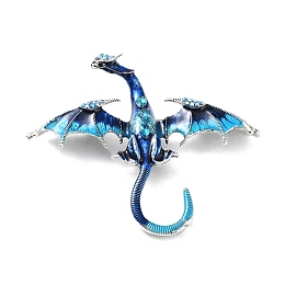 Honeyhandy Dragon Alloy Rhinestone Brooches, Enamel Pins, Alloy Badge for Unisex, Antique Silver, Blue, 74x88x16mm