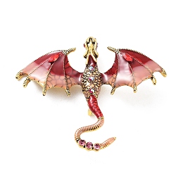 Honeyhandy Dragon Enamel Pins, Antique Golden Plated Alloy Rhinestone Brooch for Unisex, FireBrick, 61x71x11mm