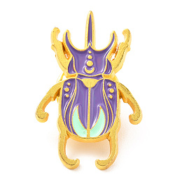 Honeyhandy Alloy Enamel Brooches, Enamel Pin, with Butterfly Clutches, Insect, Golden, Medium Purple, 28x18x9.5mm