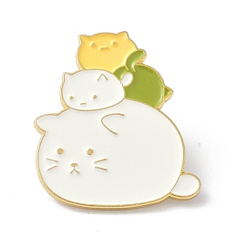 Honeyhandy Cute Cats Enamel Pin, Alloy Enamel Brooch Pin for Clothes Bags, Golden, White, 30x26x10mm, Pin: 1mm