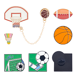 UNICRAFTALE 6Pcs 6 Style Sports Theme Alloy Badges Badminton Brooch Pin Enamel Basketball Lapel Pin 15~100mm Football Brooch for Backpack Clothes Sportor Gift Brooch Decoration