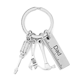 Honeyhandy Father's Day Theme 201 Stainless Steel Keychain, Hammer & Wrench & Screwdriver & Ruler with Word Papa, Stainless Steel Color, 5.7cm