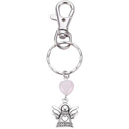 CHGCRAFT 30pcs Angel Keychain with Alloy Swivel Clasps Nature Rose Quartz Keyring Tibetan Style Key Holder Keyring Hanging Decoration for Bag Decoration Keychain Gift Phone Backpack, Mixed Color