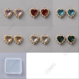 DELORIGIN 7Pcs 7 Colors Brass Cubic Zirconia Pendants, Light Gold Tone Heart Charms, Mixed Color, 17x15x7.5mm, Hole: 1.6mm, 1pc/color