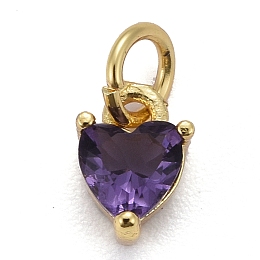 Honeyhandy Brass Micro Pave Cubic Zirconia Charms, Long-Lasting Plated, Real 18K Gold Plated, Heart, Medium Purple, 8x5x3.5mm, Hole: 3mm