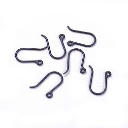 Honeyhandy Plastic Earring Hooks, Ear Wire, with Horizontal Loop, Black, 11x9x0.6mm, Hole: 0.9mm