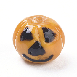 Honeyhandy Halloween Theme Handmade Lampwork Beads, Cartoon Pumpkin Jack-O'-Lantern, Dark Orange, 12x14.5x14.5mm, Hole: 1.5mm