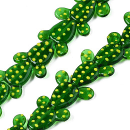 Honeyhandy Handmade Bumpy Lampwork Beads Strands, Cactus, Dark Green, 21~22x21~23x6~7mm, Hole: 1.2mm, about 25pcs/strand, 17.13 inch(43.5cm)