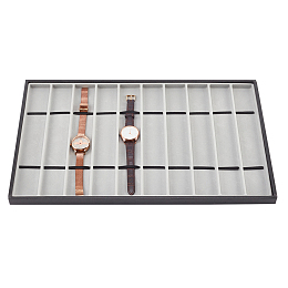 NBEADS 10 Grids Dark Gray Jewelry Organizer Tray Stackable Watch Showcase with Velvet Inside, Imitation Leather Watch Storage Boxes for Necklace Earring Bracelet Ring Watch Brooch Holder
