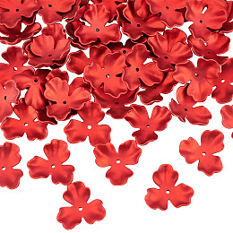 DICOSMETIC 50Pcs 3-Petal Spray Paint ABS Plastic Imitation Pearl Bead Caps, Flower, FireBrick, 35.5x38.5x12.5mm, Hole: 2.2mm