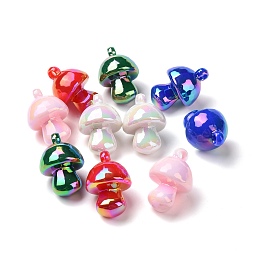 Opaque Acrylic Pendants, AB Color, Mushroom Charm, Mixed Color, 33x22mm, Hole: 3mm