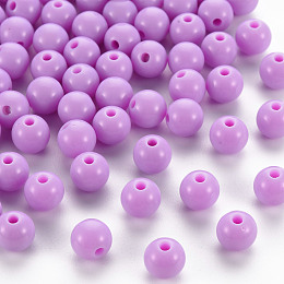 Honeyhandy Opaque Acrylic Beads, Round, Violet, 8x7mm, Hole: 2mm, about 1745pcs/500g