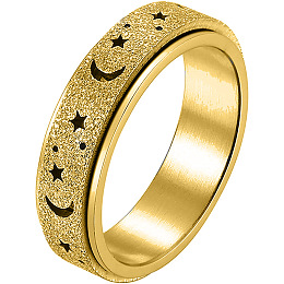 Honeyhandy Stainless Steel Moon and Star Rotatable Finger Ring, Spinner Fidget Band Anxiety Stress Relief Ring for Women, Golden, US Size 7(17.3mm)