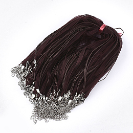 Honeyhandy Waxed Cord and Organza Ribbon Necklace Making, with Iron Lobster Claw Clasps, Platinum, Saddle Brown, 17.6 inch~17.8 inch(45~455cm), 7mm