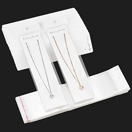 PandaHall Elite 100pcs Necklace Display Card Set Cardboard Paper Cards White Rectangle Display Tags with Self Adhesive Cellophane Bags Self-Sealing OPP Bags for Necklace Earring Jewelry Display