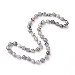 Honeyhandy Natural Labradorite Beaded Necklace, with Stainless Steel Clasps, 18.62 inch(47.3cm), beads: 8~8.5mm