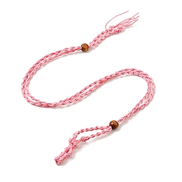 Honeyhandy Braided Wax Rope Cord Macrame Pouch Necklace Making, Adjustable Wood Beads Interchangeable Stone Necklace, Pink, 35.43 inch(90cm), 4mm