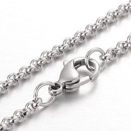 Honeyhandy 304 Stainless Steel Rolo Chain Necklaces, with Lobster Claw Clasps, Stainless Steel Color, 23.6 inch(60cm)