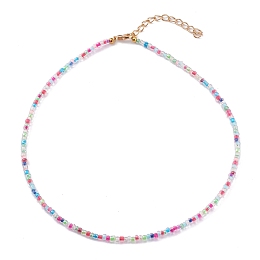 Honeyhandy Round Transparent Inside Colours Glass Seed Beaded Necklaces, with Alloy Lobster Claw Clasps, Golden, Colorful, 15.07 inch(38.5cm)