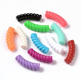 Honeyhandy Opaque Acrylic Beads, Twist, Curved Tube, Mixed Color, 33x12x8.5mm, Hole: 1.6mm, about 308pcs/500g