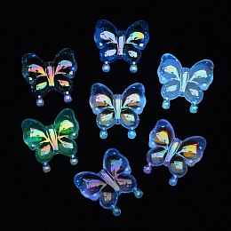 Honeyhandy Luminous UV Plating Rainbow Iridescent Acrylic Beads, Glow in the Dark, Butterfly, Mixed Color, 30x29x10.5mm, Hole: 2mm