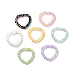 UV Plating Rainbow Iridescent Acrylic Bead Frames, Heart, Mixed Color, 39.5x42x5.5mm, Hole: 2.2mm