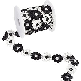 Arricraft Black & White Daisy Decorating Lace Trim Ribbons, 7.5 Yard ×1" Flower Style Polyester DIY Ribbon for Sewing, Craft Decoration