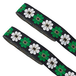 AHANDMAKER 2 Rolls 7.6 Yards 1.3inch Fabric Embroidered Trim, Vintage Jacquard Ribbon Floral Sewing Woven Trim Emobridered Woven Ribbon Fabric Embroidered Trim décor for DIY Craft Making, Green&White