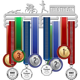 GLOBLELAND Triathlon Medal Holder Display Hanger Rack Frame for Sport Race Girls Pattern Metal Medal Hanger for Triathlon Swimming Running Bicycle Competitions,15.75x6Inches