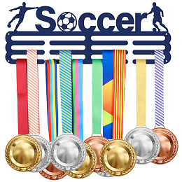 SUPERDANT Soccer Medal Holder Sports Medals Display Black Iron Wall Mounted Hooks for 60+ Hanging Medal Rack Display Aquamarine Competition Medal Holder Display Wall Hanging 40x15cm