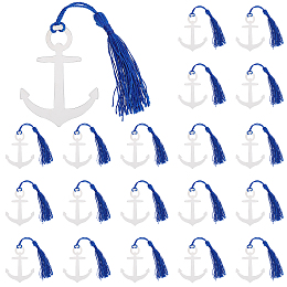 CHGCRAFT 20Pcs 7.5Inch Anchor Pattern Bookmarks with Blue Tassel Stainless Steel Bookmarks Reading Accessories for Friend Teachers Student Bookworm Gift Decorations Sounvenirs