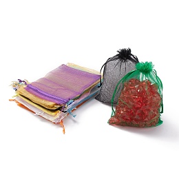 Honeyhandy Rectangle Organza Gift Bags, Jewelry Packing Drawable Pouches, with Vacuum Packing, Mixed Color, 13x18cm