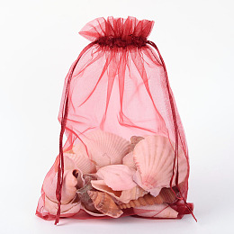 Honeyhandy Organza Gift Bags with Drawstring, Jewelry Pouches, Wedding Party Christmas Favor Gift Bags, Dark Red, 23x17cm