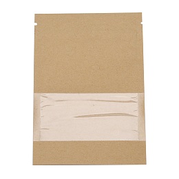 Honeyhandy Kraft Paper Open Top Zip Lock Bags, Food Storage Bags, Sealable Pouches, for Storage Packaging, with Tear Notches, Rectangle, Camel, 12.8x9.1x0.15cm, Inner Measure: 8cm, Window: 9.1x4cm, Unilateral Thickness: 4.7 Mil(0.12mm)