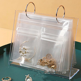 Honeyhandy 3 Inch Transparent Plastic Jewelry Storage Flip Album, with 30Pcs Clear Zip Lock Bags, Desktop PVC Anti Oxidation Jewelry Storage Organizer for Rings Necklaces Bracelets Earrings Jewelry Beads, Clear, Album: 5.5x15.7x13.5cm, Bag: 8x6cm