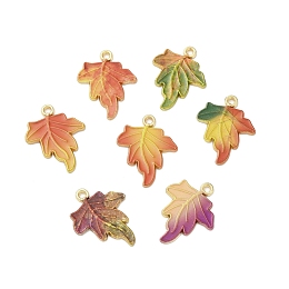 Alloy Enamel Pendants, Leaf, Golden, Mixed Color, 23x18x1.5mm, Hole: 1.5mm