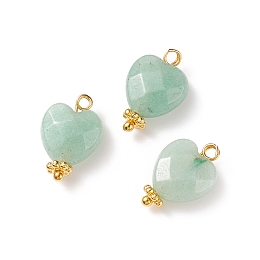 Honeyhandy Natural Green Aventurine Charms, with Golden Tone Brass Findings, Faceted Heart, 15x10x5mm, Hole: 1.6mm