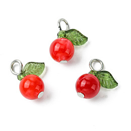 Acrylic Pendants, with Iron Flat Head Pins, Fruit Charms, Orange Red, 15x11.5x7.5mm, Hole: 2mm