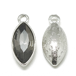 Honeyhandy Alloy Glass Pendants, Faceted, Horse Eye, Platinum, Gray, 20x9x5mm, Hole: 1.5mm