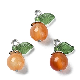 Honeyhandy Natural Carnelian Fruit Pendants, Apple Charms with Stainless Steel Color Tone 304 Stainless Steel Loops, 16x16x8~8.3mm, Hole: 1.6mm