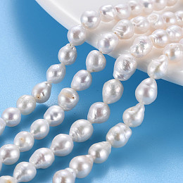 Honeyhandy Natural Keshi Pearl Beads Strands, Cultured Freshwater Pearl, Teardrop, Seashell Color, 5~9x5~7mm, Hole: 0.6mm, about 48~54pcs/strand, 14.96~15.35 inch(38~39cm)