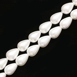 Honeyhandy Shell Pearl Beads Strands, Polished, Drop, Snow, 14x10mm, Hole: 1mm, about 28pcs/strand, 15.75 inch(40cm)