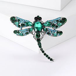 Honeyhandy Alloy Brooches, Rhinestone Pin, Jewely for Women, Dragonfly, Turquoise, 50x62mm