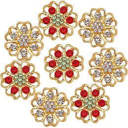 GORGECRAFT 2 Colors 8PCS Rhinestone Shank Buttons Crystal Flower Embellishments Sew on Clothing Buttons Clothes DIY Jewelry Decoration for Crafts Wedding Party Bouquet Sew on Clothing(Golden)