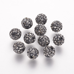 Honeyhandy Polymer Clay Rhinestone Beads, Grade A, Round, Pave Disco Ball Beads, Hematite, 8x7.5mm, Hole: 1mm